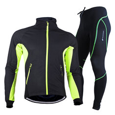 NUCKILY Men's Cycling Clothing Thermal Fleece Bike Jacket Set Waterproof Windproof Warm Sport Shirt Coat Cycling Tights Set