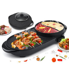 220V Electric Multi Cooker 2-IN-1 Hot Pot BBQ Oven Smokeless Non Stick Barbecue Roasting Baking Plate
