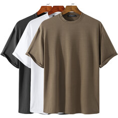 Koszulka z okrągłym dekoltem i krótkim rękawem w jednolitym kolorze, wygodna i oddychająca koszulka męska z krótkim rękawem