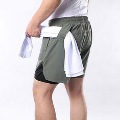 ARSUXEO Men's Running Shorts 2 in 1 dengan Multi-Pocket Fitness Training Exercise Jogging Workout Gym Sports Short Pants