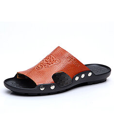 S-4066 Fashion Summer Men Leather Stylish Tiger Pattern Special Sole Beach shoes Slippers Sandals