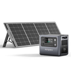 [US Direct] Aferiy P210 2400W 2048Wh Draagbare Power Station +1* S200 200W Zonnepaneel, LiFePO4 Batterij Diepe Cycli UPS Zuivere Sinusgolf Camping RV Thuis Nood Draagbare Zonne-Generator Back-up Voeding