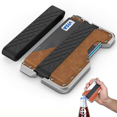 IPRee® RFID vera pelle in lega di alluminio porta carte di credito porta carte di credito apribottiglie in metallo
