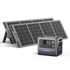 [US Direct] Aferiy P210 2400W 2048Wh Stazione di alimentazione portatile LiFePO4 Generatore solare + 2 * Pannello solare S200 200W UPS Onda sinusoidale pura per campeggio, caravan, casa, emergenza. Spina del Regno Unito