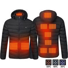 TENGOO HJ-09 Férfi 9 területű fűthető kabát USB téli kültéri elektromos fűtőkabátok Warm Sprots Thermal Coat Ruházat fűthető pamut kabát