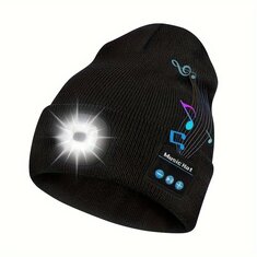 Gorro de Bluetooth con luz LED Unisex Gorro de punto cálido 3 modos de luz Impermeable Recargable Inalámbrico Música Sombrero con linterna para acampar, correr, pescar, ciclismo