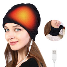 2 In 1 Electric Heating Hat Scarf Rechargeable Thermal Washable Hat Soft Knitted Winter Warm Scarf for Head Neck