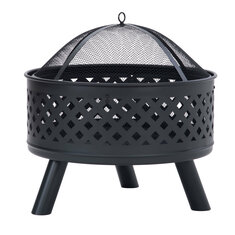 [US Direct] U-style Round Fire Pit Steel Wood Burning Camping BBQ Grill Heater with Spark Screen for Backyard Garden Camping Bonfire Patio