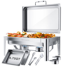 Warmounts 9.5QT Rectangular Chafing Dish Buffet Set with Hydraulic PivotLid, Stainless Steel Catering Server Food Warmer with 2-Tray Noiseless for Party, Wedding, Restaurant