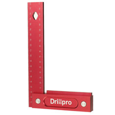 Équerre de menuiserie de précision métrique Drillpro 150/200 mm en alliage d'aluminium avec large support, règle d'angle droit de 90° L