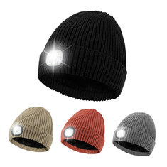 Unisex Beanie Fleece Lined LED Beanie with Light and USB Rechargeable Hands Free LED Headlamp Hat, Knitted Night Light Beanie Cap Flashlight Hat