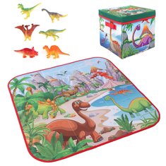 72x72cm Children Cartoon Play Mat+6 Dinosaur Toy Square Folding Box Camping Mat Kid Toddler Crawling Picnic Carpet 