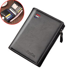 IPRee® Men's PU Leather Wallet Outdoor Travel Retro Zipper Credit ID Cards Holder Portable Pocket Purse