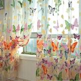 Cortinas de janela com estampa de borboleta em tecido transparente. Tela de porta e janela de tule