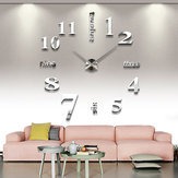 Prata DIY grande relógio de parede 3d cara espelho decorativo casa eva etiqueta