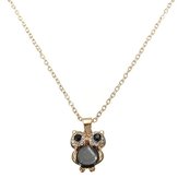 Gold Plated Crystal Rhinestone Owl Black Shell Pendant Necklace