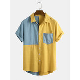 Mens Color Block 100% Cotton Pocket Breathable Casual Shirts