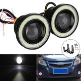 Pair 2.5Inch Car LED Fog Lights with COB Angel Eye Halo Ring DRL Projector Lens Driving Light Kit