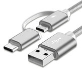 Bakeey 2 in1タイプCマイクロUSBナイロン編組データ充電ケーブルUSB2.0 for 6 Oneplus S8 S7