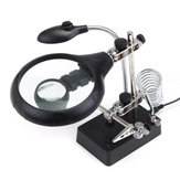 Soldering Iron Stand Clamp Holder Magnifying Lens Magnifier with 5 LED Light