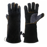 16 inch Tweelaags Koeienleer Verlengde Zwarte Grijze Lashandschoenen / Barbecue Handschoenen met Hoge Temperatuurbestendigheid voor Arbeidsbescherming