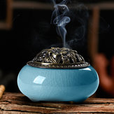 Ceramic Incense Burner Censer Coil Stick Holder Ash Catcher w/ Alloy Cover Aromatherapy Decor