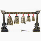 Chinesisches Musikinstrument Bronzemeditationsgong mit 7 verzierten Kuhglocken-Set