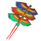 Polyester vlieger voor buitenactiviteiten op het strand, in het park of op de camping met afbeelding van een papegaai, stabiel in de vlucht, met draadspoel voor volwassenen en kinderen.