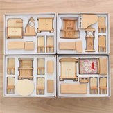 Nuovo set di 29 pezzi di mobili in legno non dipinti in scala 1:24 per case delle bambole in miniatura