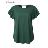L-5XL Casual Women Lotus Sleeve Back Hollow Solid T-shirts