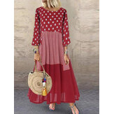 Damen Stitching Design Polka Dot Seitentaschen Maxi Kleid