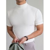 Camiseta casual de cuello alto y ajustada para hombres, ideal para entrenamientos musculares en verano