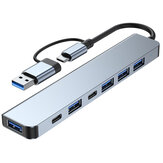 Estação de acoplamento Tipo-C 7 em 1 USB-C Hub Splitter Adaptador com USB-C USB3.0 5Gbps Multiport Hub para PC Laptop 3.0 2.0 Porta