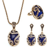 JASSY® Винтаж Золото Серьги Натуральное синее каменное ожерелье Кристалл Кольцо Подарок для Женское