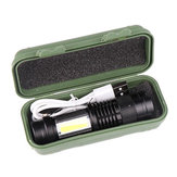 XANES sk68 led + cob 3 modos frente + luz lateral usb recarregável zoomable mini led lanterna terno