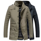 Mens Water Repellent Windproof Stand Collar Jacket Solid Color Trench Coat