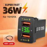 Dupla USB QC autós töltő adapter 12-24V feszültségmérővel LED autó kiegészítők 40mm*22mm Toyota gyors töltéshez mobiltelefonhoz