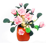 1:12 Dollhouse Miniature DIY Garden Clay Arranjo de flores Pink Rose Red Pottery Basin Plant