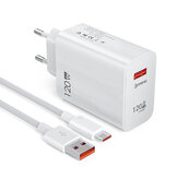 [GaN Tech] 120W 1-Portos USB Töltő USB-A QC5.0 Gyors töltésű falitöltő Adapter EU dugó US dugó UK dugóval 6A USB-A – Típus-C 1 méteres kábellel