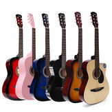 Jixing 38-Zoll-hölzerne abgewinkelte Akustikgitarre in 6 Farben mit Aufbewahrungstasche, Geschenk für Anfänger