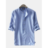 Erkek 100% Pamuklu Çizgili Gömlekler Rahat Kıyafet Kolsuz Bayram Plaj Tişörtleri Bluz