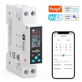 Tongou Tuya Wifi Interruptor de Medidor Inteligente de 35 mm Riel DIN Medidor de Energía de LED KWh Temporizador de Relé de Control de APP con Función de Medición y Prepago Compatible con Alexa y Google Assistant para el Control por Voz