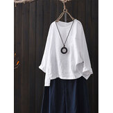 Baumwoll-Rundhalsausschnitt-Split-Asymmetrische Hemden für Frauen