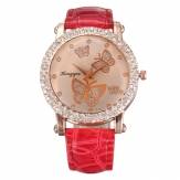 Womens Lovely Butterfly Crystal PU Leather Strap Quartz Watch