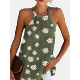 Daisy Print  Halter Sleeveless Summer Casual Tank Tops For Women