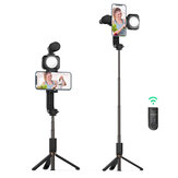 BlitzWolf® BW-BS15 Bluetooth Trípode Selfie Stick con Luz de Relleno y Micrófono de Condensador. Selfie Stick Inalámbrico con Luces para grabar videos en vivo de vlogs.