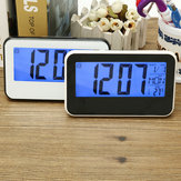 Relógio de alarme digital com display LCD controlado por som, com termômetro, luz de fundo e função soneca
