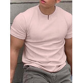 Mens Plain Small V Round Neck Workout Summer Casual T-Shirt