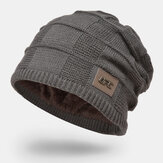Men Plus velvet Winter Outdoor Keep Warm Small Label Decoration Knitted Hat Beanie