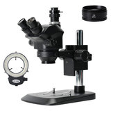 Microscope stéréo binoculaire trinoculaire de laboratoire simul-focal de haute qualité 7X-50X avec lentille d'objectif Barlow 2.0X et éclairage LED 144